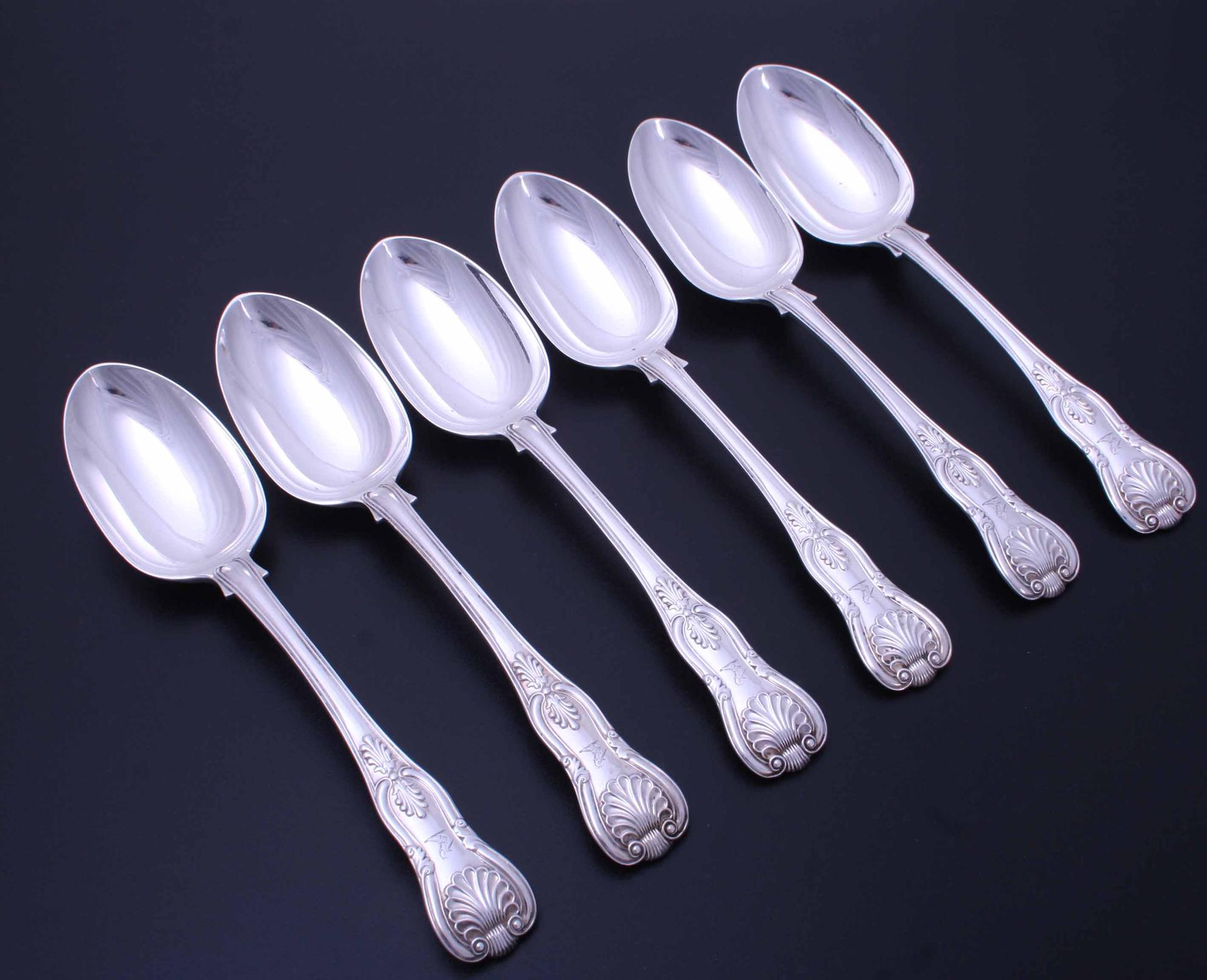 Set of six Victorian King's pattern sterling silver table spoons
