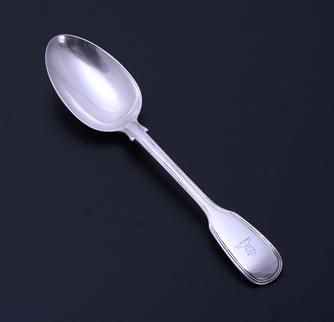 A William IV fiddle and thread pattern sterling silver table spoon