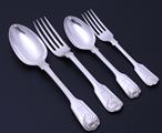 Matched collection of antique fiddle, thread and shell pattern sterling silver flatware