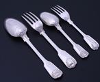 Matched collection of antique fiddle, thread and shell pattern sterling silver flatware