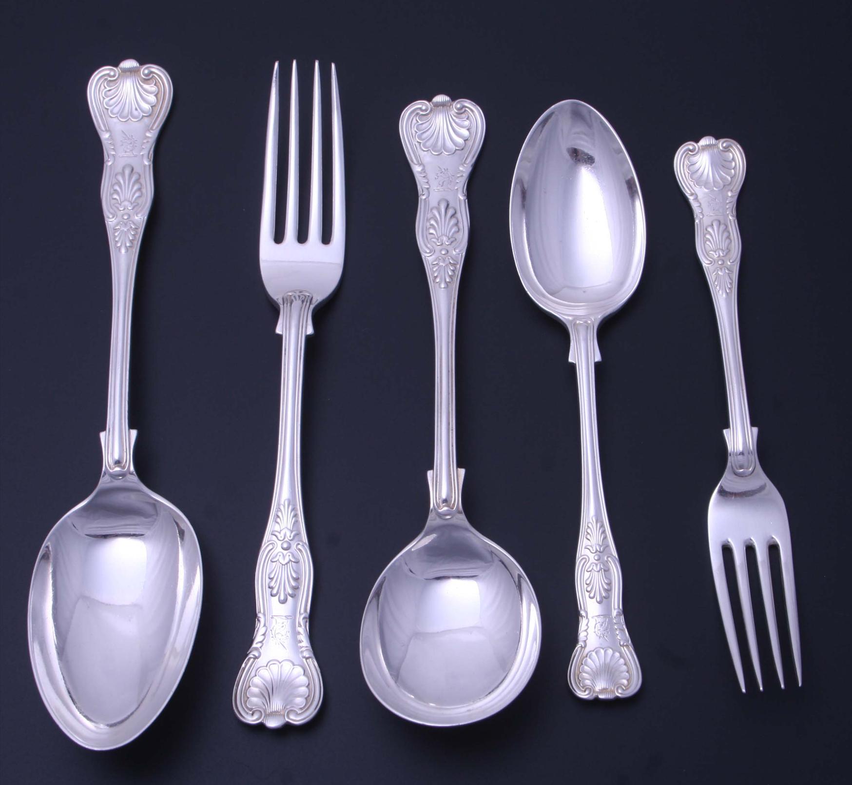 A good Victorian sterling silver King's pattern table service of flatware for 12 people