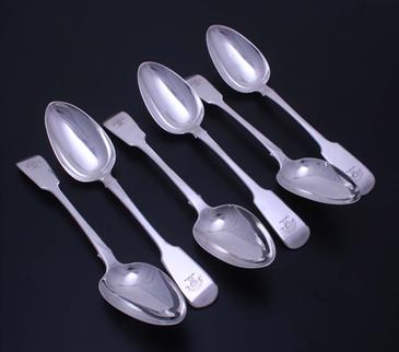 Set of six George III fiddle pattern sterling silver table spoons