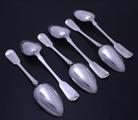 Set of six George III fiddle pattern sterling silver table spoons