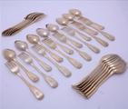 Fine George III/William IV silver gilt fiddle and thread pattern matched dessert service for 15 people