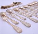 Fine George III/William IV silver gilt fiddle and thread pattern matched dessert service for 15 people