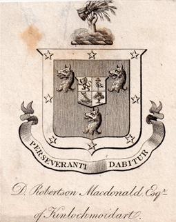 A framed 19th century bookplate for Macdonald of Kinlochmoidart