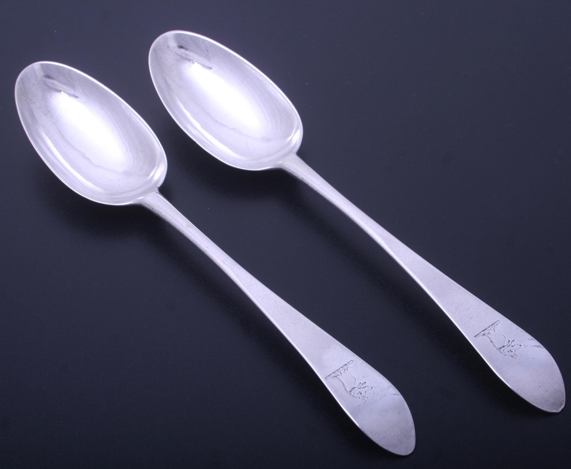 A pair of Irish III sterling silver table spoons