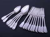 Collection of William IV antique sterling silver fiddle pattern flatware