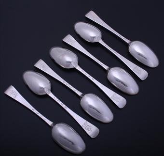 Seven George III Irish silver Hanoverian pattern tablespoons