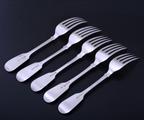 Matched set of five sterling silver fiddle pattern table forks