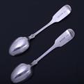 A pair of Victorian fiddle pattern sterling silver teaspoons