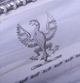 Pair Regency sterling silver entree dishes with armorial finials