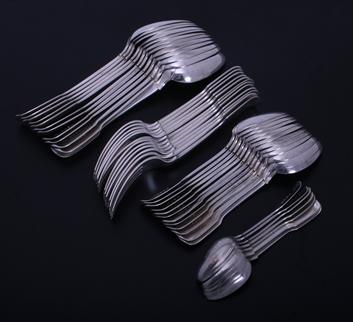 Collection of William IV sterling silver fiddle pattern flatware