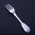 A William IV sterling silver fiddle, thread and shell pattern table fork