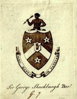 An 18th century armorial bookplate for Sir George Shuckburgh