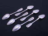 A matched set of six Victorian sterling silver fiddle pattern teaspoons