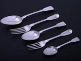 Service of George IV fiddle pattern sterling silver flatware for twelve people