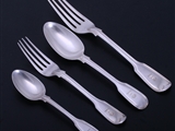 A matched collection of antique fiddle and thread pattern sterling silver flatware