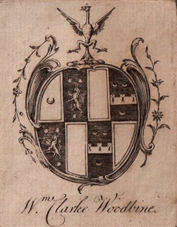 A framed 18th century armorial bookplate