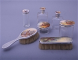 JAMES STINTON: Fine sterling silver and enamel dressing table set