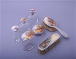 JAMES STINTON: Fine sterling silver and enamel dressing table set