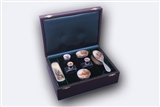 JAMES STINTON: Fine sterling silver and enamel dressing table set