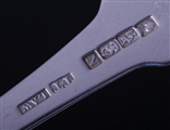 Set of six George III Irish sterling silver fiddle pattern table forks