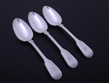 A set of three Victorian fiddle and thread pattern sterling silver table spoons