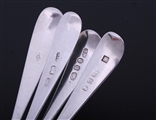 A matched set of four George III Old English pattern sterling silver teaspoons