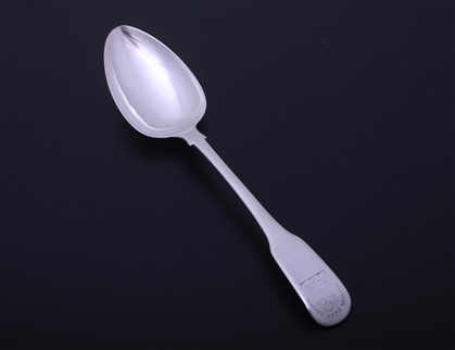 An antique fiddle pattern sterling silver table spoon