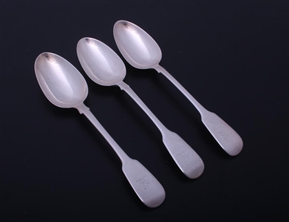 A set of three William IV fiddle pattern sterling silver table spoons
