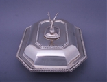 A good Victorian sterling silver entree dish and cover with armorial finial