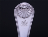 PAUL STORR: A fine Regency Military thread and shell sterling silver sifter spoon