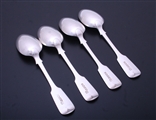 Set of four Victorian fiddle pattern sterling silver dessert spoons