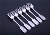 A set of six Irish Victorian sterling silver fiddle pattern table forks