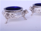 Rare pair of Victorian silver novelty cauldron salts with heraldic decoration