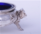 Rare pair of Victorian silver novelty cauldron salts with heraldic decoration