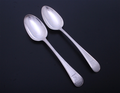 WORTH FAMILY: A matched pair of sterling silver Old English with thread pattern table spoons