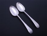 WORTH FAMILY: A matched pair of sterling silver Old English with thread pattern table spoons