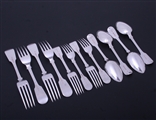 Part service of William IV fiddle pattern with feather edge sterling silver flatware
