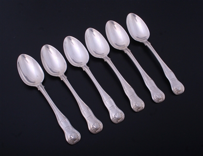 A set of six George IV Hourglass pattern sterling silver teaspoons
