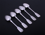A set of five Victorian fiddle pattern sterling silver dessert spoons
