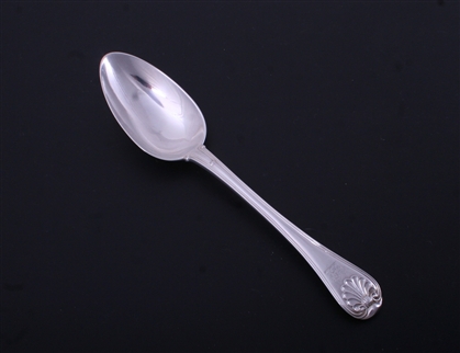 PAUL STORR: A fine Regency military thread and shell pattern sterling silver table spoon