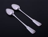 A pair of George III fiddle and thread pattern sterling silver basting spoons