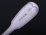 A set of six Victorian fiddle and thread pattern sterling silver dessert spoons