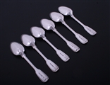 A set of six Victorian fiddle and thread pattern sterling silver dessert spoons