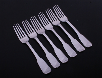 A set of six Scottish George IV fiddle pattern sterling silver table forks