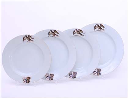 WILLES: A fine set of four Chinese armorial export porcelain circular dishes, Qianlong (1736-1795)
