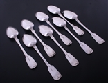 A set of eight Victorian Irish fiddle pattern sterling silver table spoons