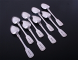 A set of eight Victorian Irish fiddle pattern sterling silver dessert spoons